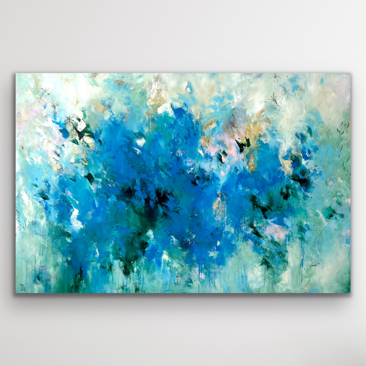 Kunstwerk At the beach. Abstraktes Gemälde von Sandra Obel.