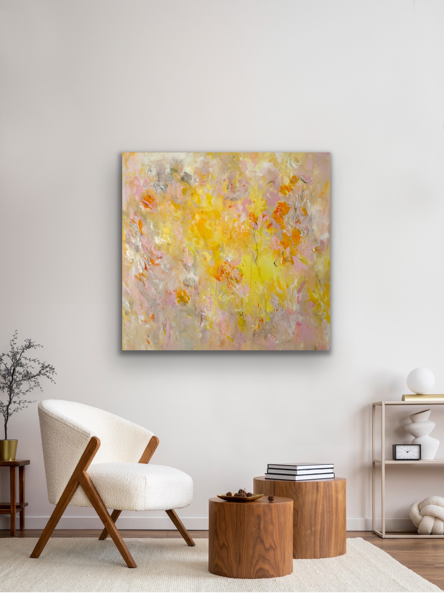 Kunstwerk Golden Glow. Abstraktes Gemälde von Sandra Obel.