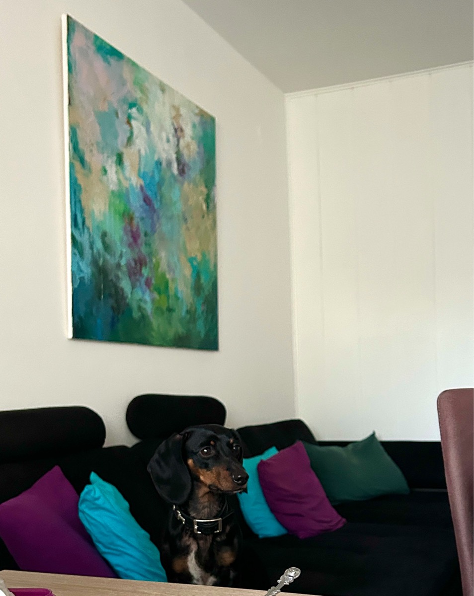 Kunstwerk In the woods. Abstraktes Gemälde von Sandra Obel.