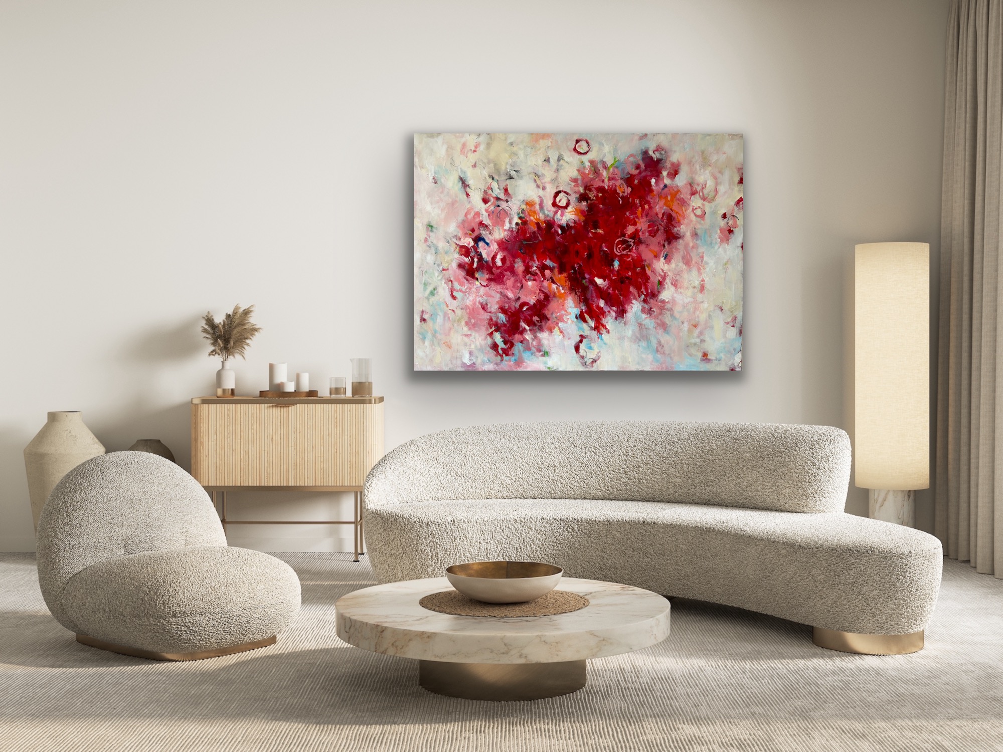 Abstraktes Kunstwerk Power Flow von Sandra Obel als Blickfang in einem modernen Wohn- oder Arbeitsraum.