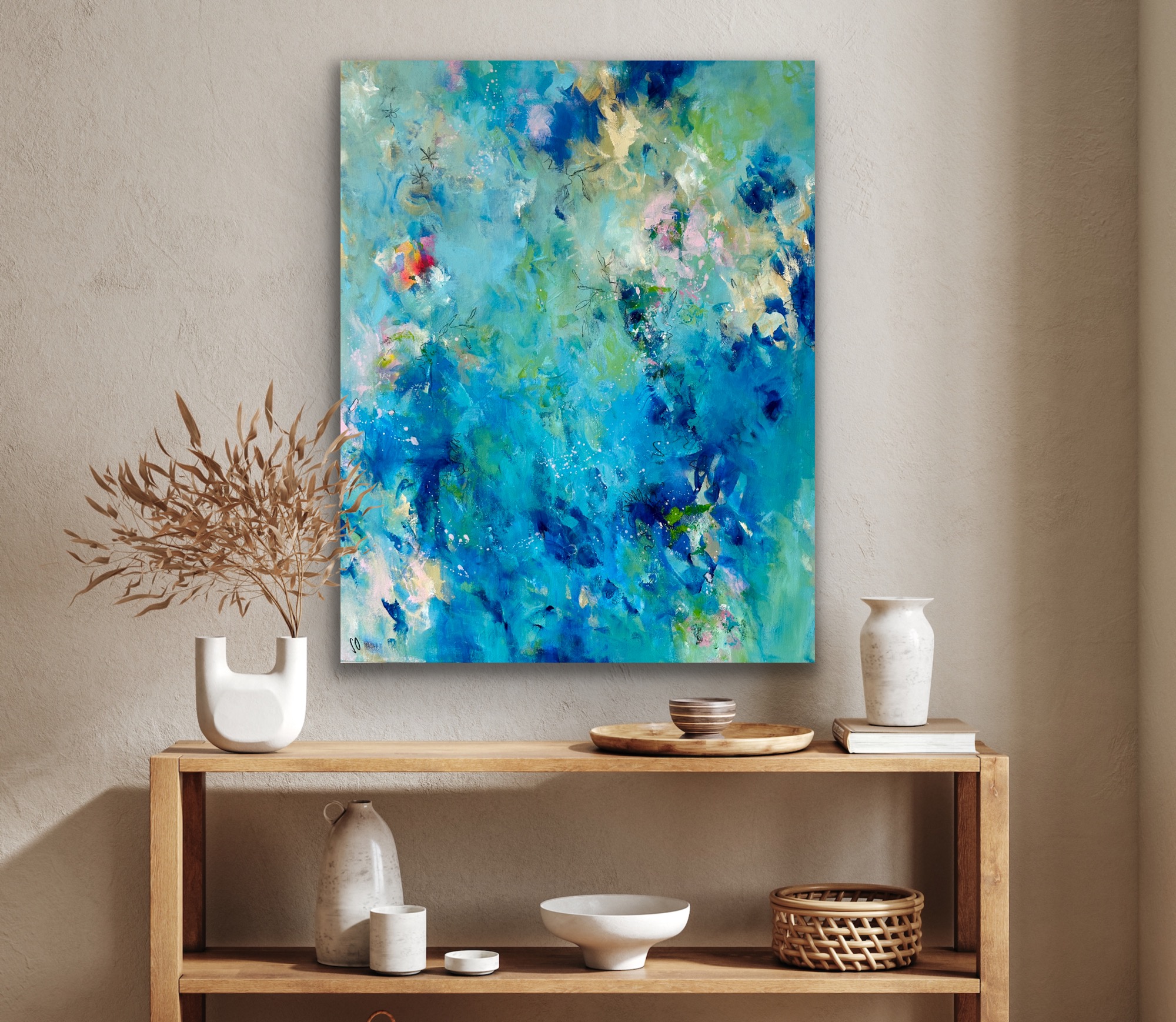 Kunstwerk Deep Balance. Abstraktes Gemälde von Sandra Obel.