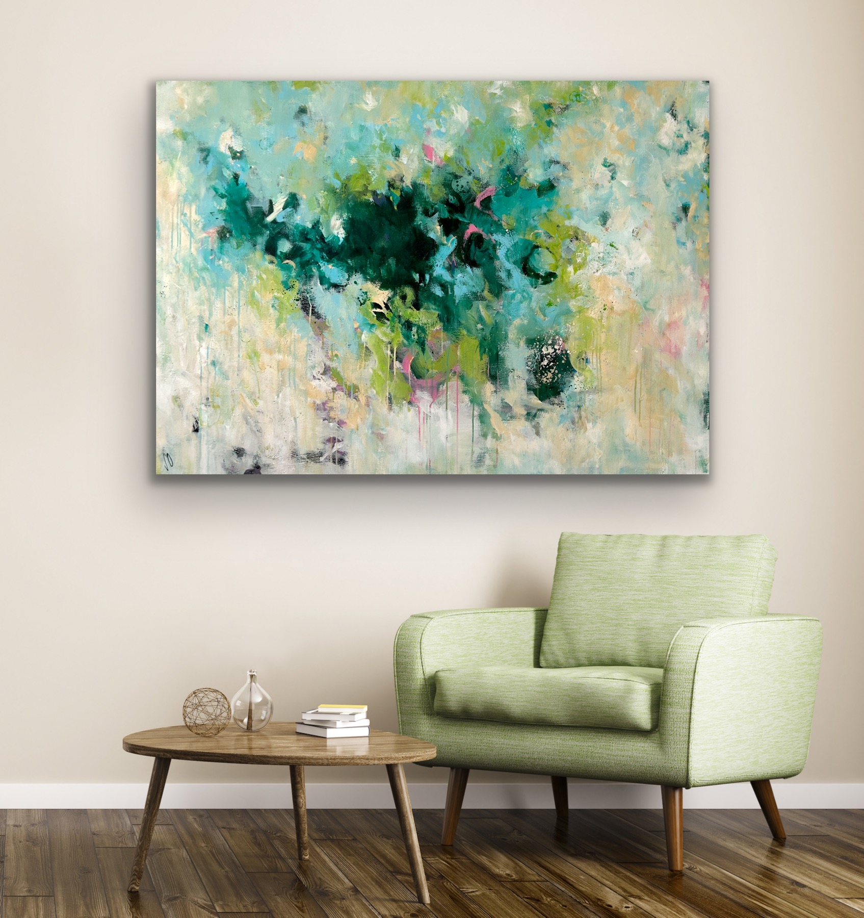 Kunstwerk Forest Whispers. Abstraktes Gemälde von Sandra Obel.