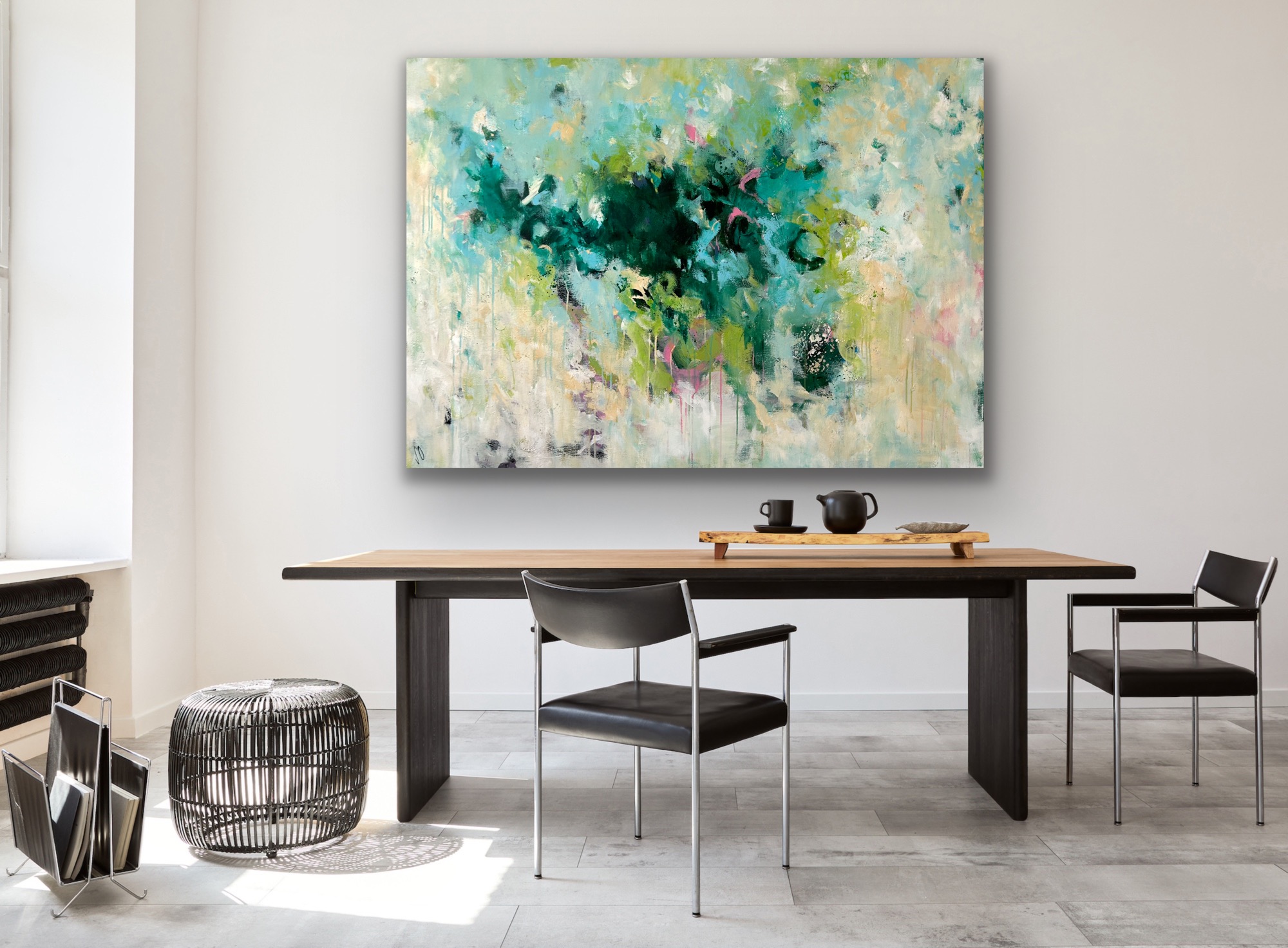 Kunstwerk Forest Whispers. Abstraktes Gemälde von Sandra Obel.