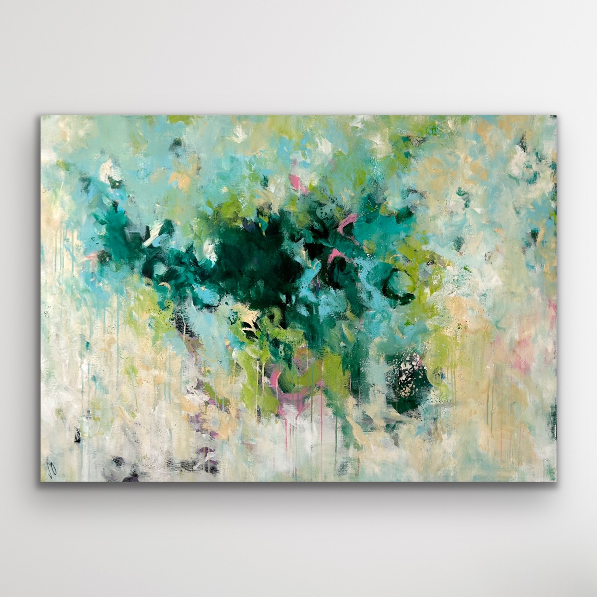 Kunstwerk Forest Whispers. Abstraktes Gemälde von Sandra Obel.