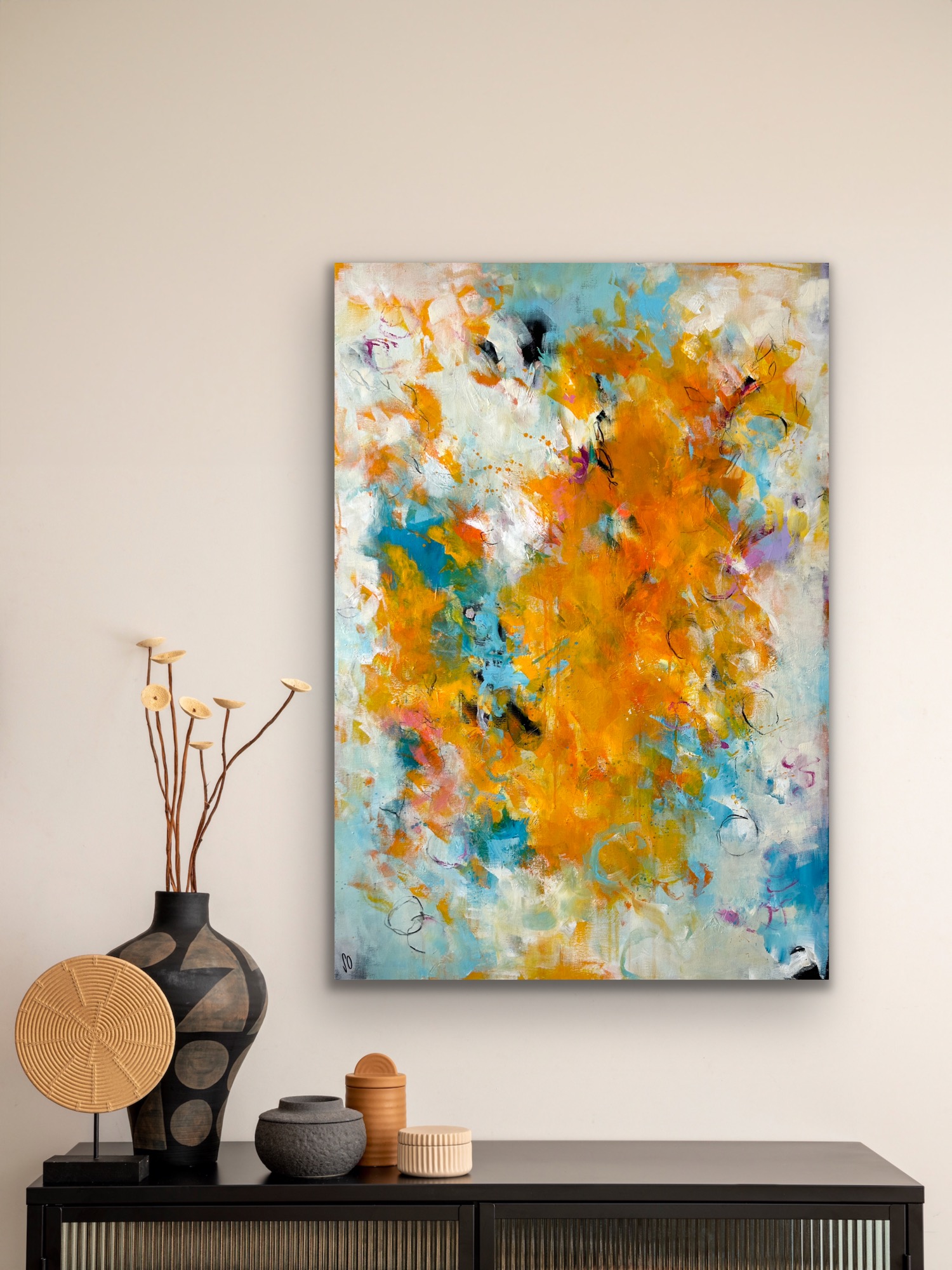 Kunstwerk Inneres Leuchten. Abstraktes Gemälde von Sandra Obel.