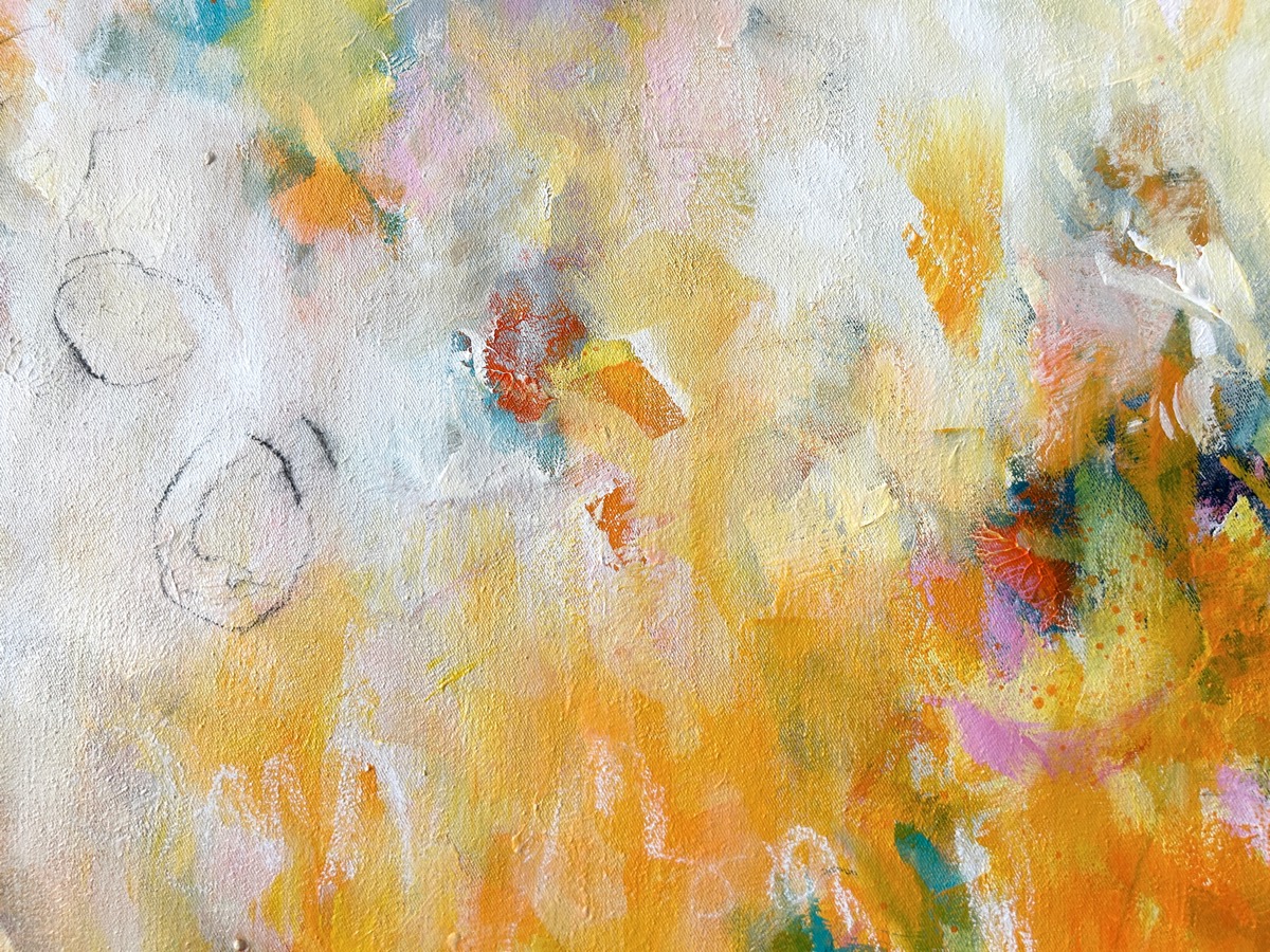 Detail Kunstwerk Strahlkraft. Abstraktes Gemälde von Sandra Obel.