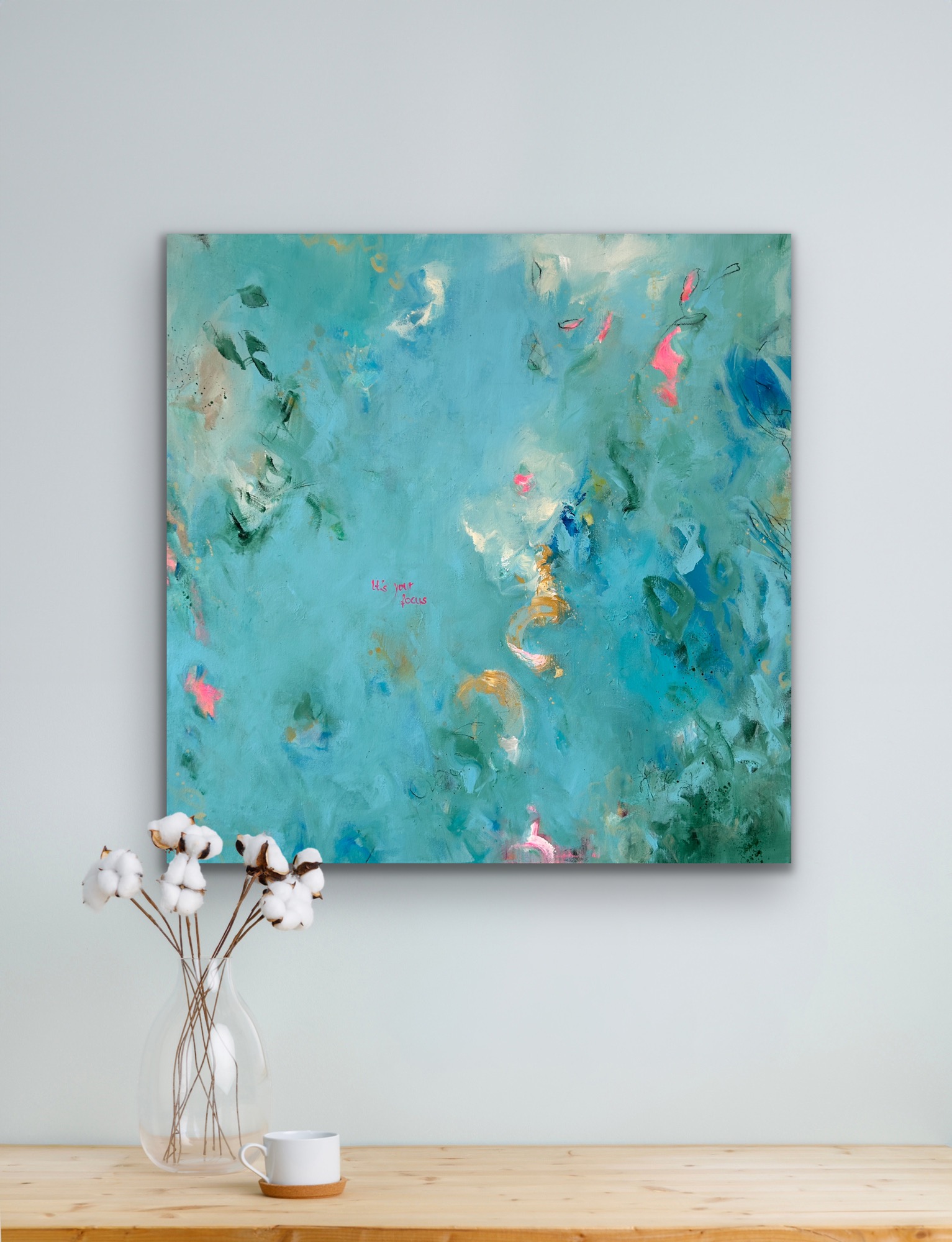 Sandra Obel, abstrakte Malerei. It's Your Focus, blaues Kunstwerk