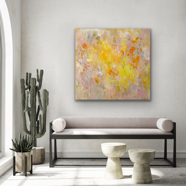 Kunstwerk Golden Glow. Abstraktes Gemälde von Sandra Obel.