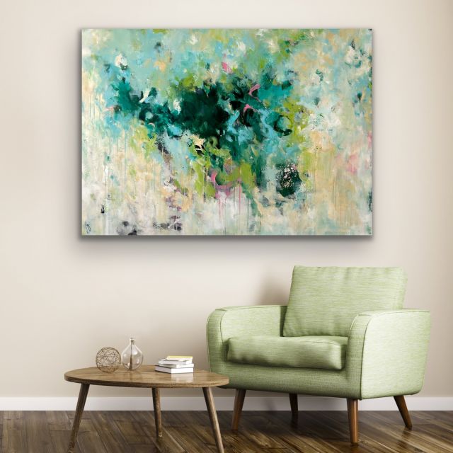 Kunstwerk Forest Whispers. Abstraktes Gemälde von Sandra Obel.
