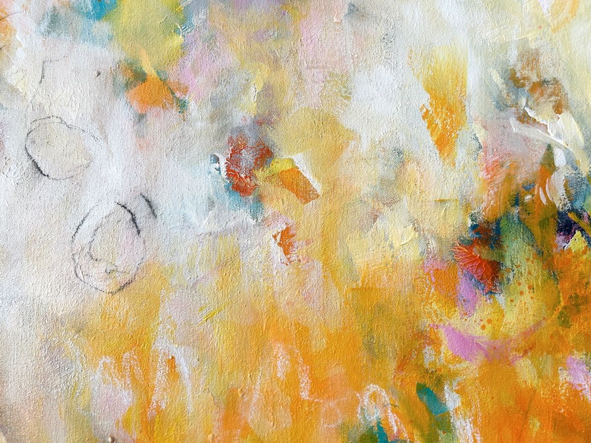 Detail Kunstwerk Strahlkraft. Abstraktes Gemälde von Sandra Obel.